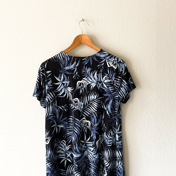 J. Jill blue and white leaf print dress short sleeve Wearever Collection M - Picture 6 of 7